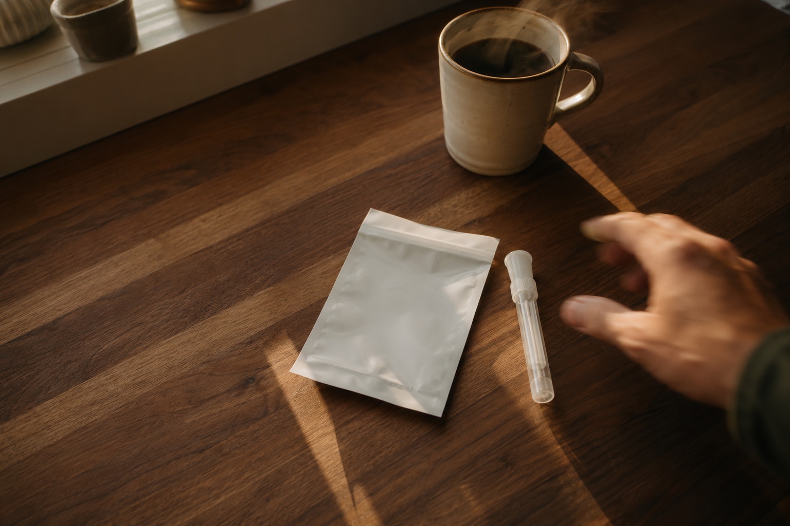 Genetics kit on a kitchen counter